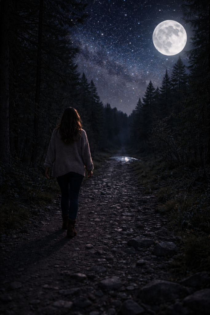 Femme avançant sur le chemin de la vie.